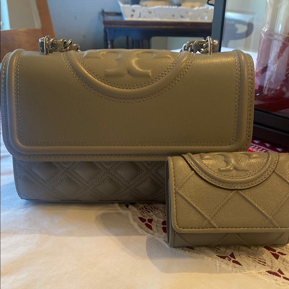 Tory Burch Gray Quilted Shoulder Bag and Wallet!